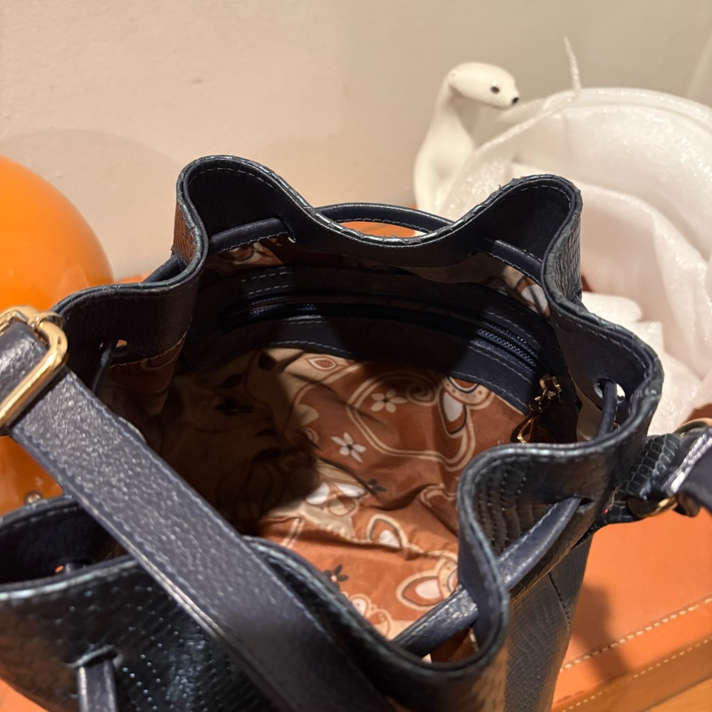 Retro Python Snake Croc Embossed Blue Metallic Bucket Bag Designer Style - Picture 8 of 9